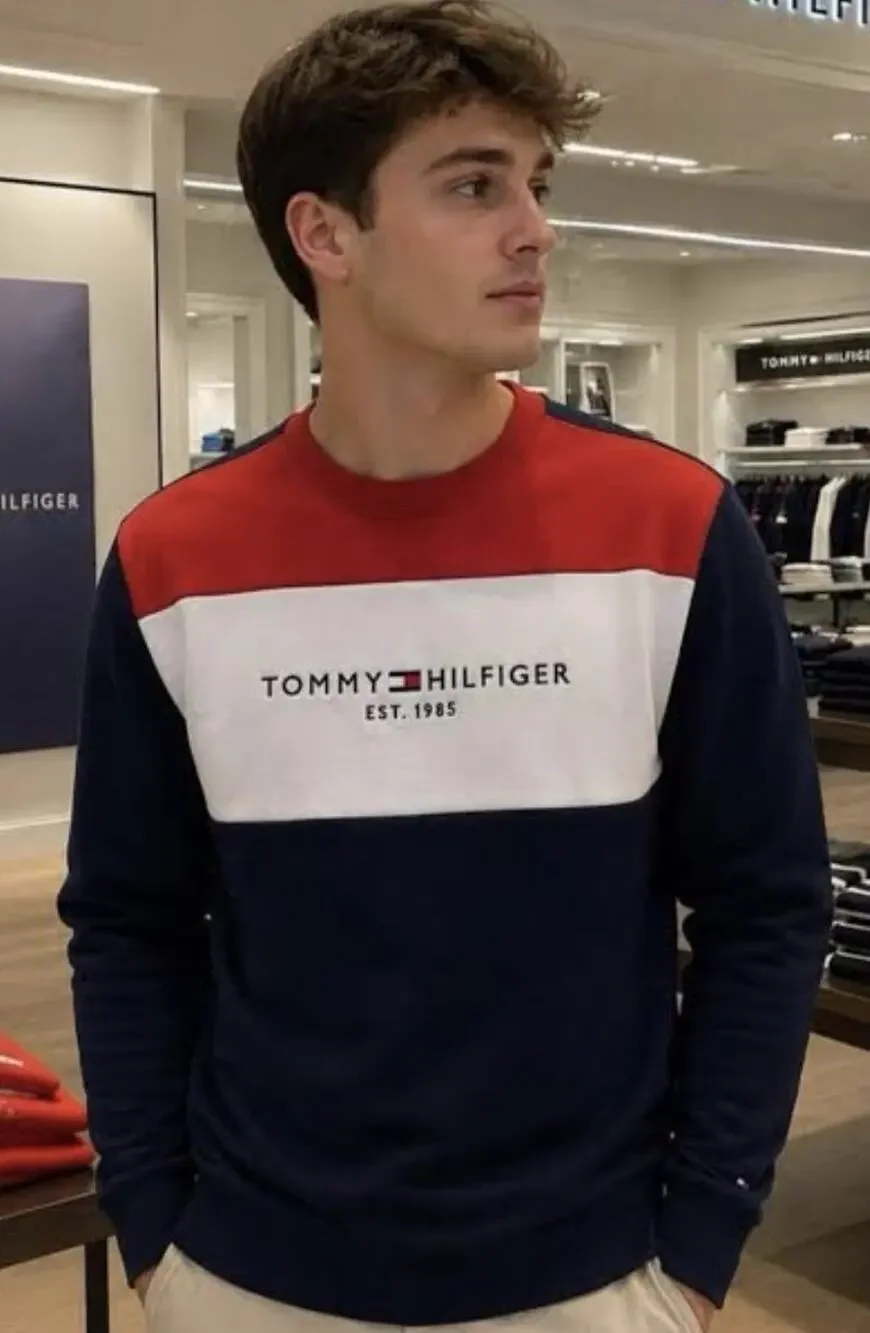 Tommy Hilfiger Boys Pullover Crewneck Sweatshirt Colorblock Logo XL